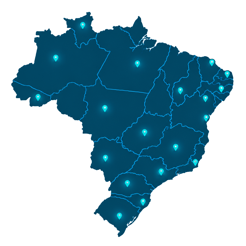 Mapa do Brasil destacando o atendimento da Walker Contabilidade em todo o país